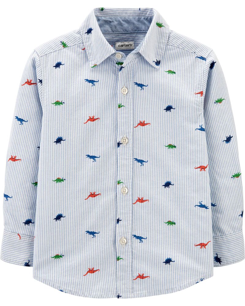 New Carter/'s Dinosaur Oxford Boys Shirt Top Button Down Size 6,7,8,10,12,14